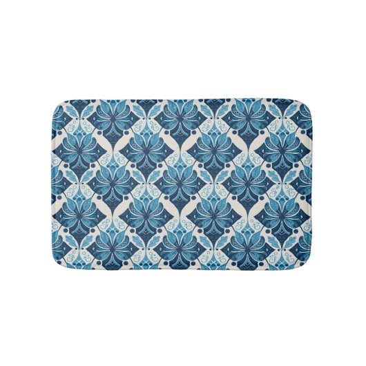 Elegantes Boho Blumenmuster in Blau Badematte (Vorderseite)