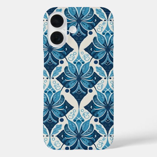 Elegantes Boho Blumenmuster in Blau Case-Mate iPhone Hülle (Rückseite)