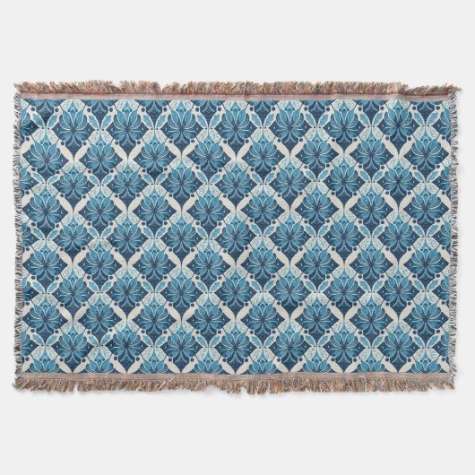 Elegantes Boho Blumenmuster in Blau Decke (Vorderseite)