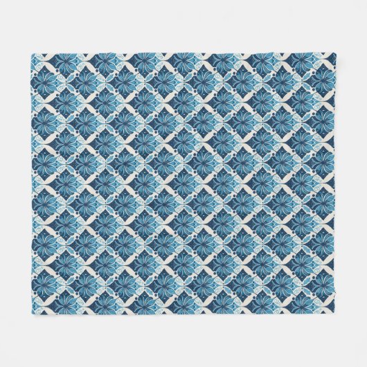 Elegantes Boho Blumenmuster in Blau Fleecedecke (Vorderseite (Horizontal))