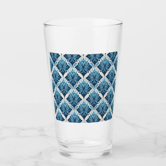 Elegantes Boho Blumenmuster in Blau Glas (Vorderseite)