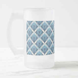Elegantes Boho Blumenmuster in Blau Mattglas Bierglas