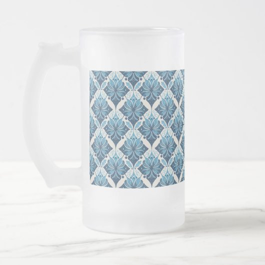 Elegantes Boho Blumenmuster in Blau Mattglas Bierglas (Links)