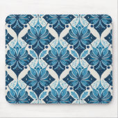 Elegantes Boho Blumenmuster in Blau Mousepad (Vorne)