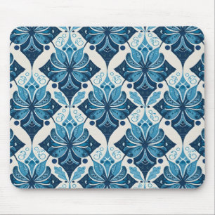 Elegantes Boho Blumenmuster in Blau Mousepad