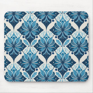 Elegantes Boho Blumenmuster in Blau Mousepad