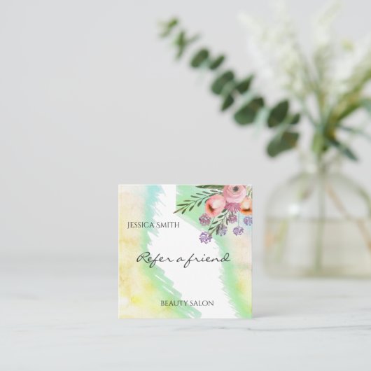 Elegantes Boho-Blumenreferat Empfehlungskarte (Stehend Vorderseite)