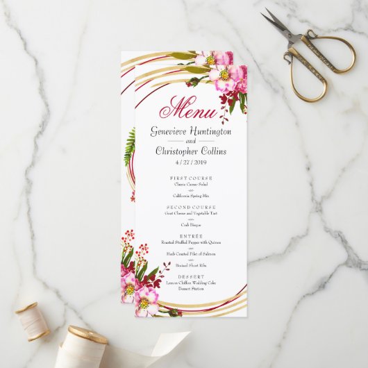 Elegantes Boho Blush Floral Wedding Reception Menü Programm (Vorderseite/Rückseite Beispiel)