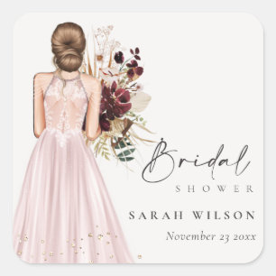 Elegantes Boho Blush Wedding Gown Brautparty Quadratischer Aufkleber