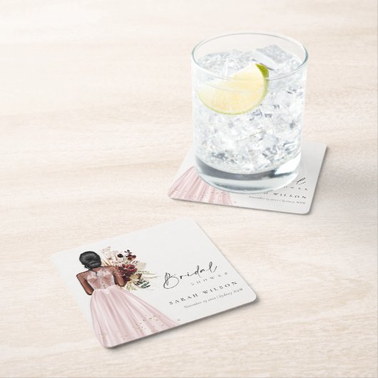 Elegantes Boho Blush Wedding Gown Brautparty Rechteckiger Pappuntersetzer (Vor Ort)