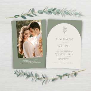 Elegantes Boho Botanical Sage Green Wedding Foto Einladung