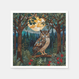 Elegantes Boho-Buntglas-Eule-Wald-Forst Serviette