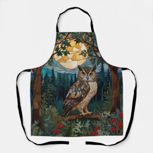 Elegantes Boho-Buntglas-Eule-Wald-Waldlandschaft Schürze