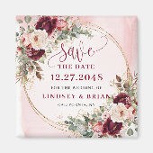 Elegantes Boho Burgund-Rosa-Gold Save-the-Date Magnet (Vorne)