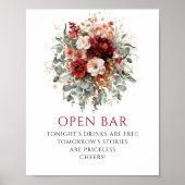 Elegantes Boho-Burgunder-Blumen-Open-Bar-8x10-Schi Poster (Vorne)