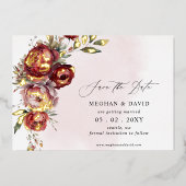 Elegantes Boho Burgundy Blush Foto Folieneinladung (Vorderseite)