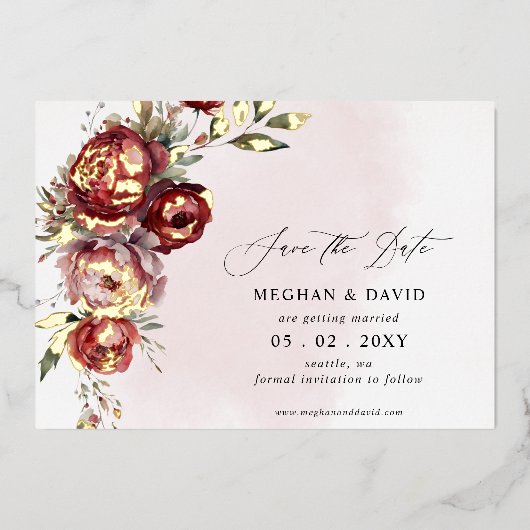 Elegantes Boho Burgundy Blush Foto Folieneinladung (Vorderseite)