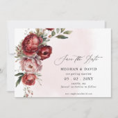Elegantes Boho Burgundy Blush Foto Save The Date (Vorderseite)
