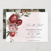 Elegantes Boho Burgundy Blush Foto Save The Date (Vorne/Hinten)