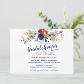 Elegantes Boho Burgundy Navy Brautparty Einladung (Stehend Vorderseite)