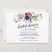 Elegantes Boho Burgundy Navy Brautparty Einladung (Vorderseite)