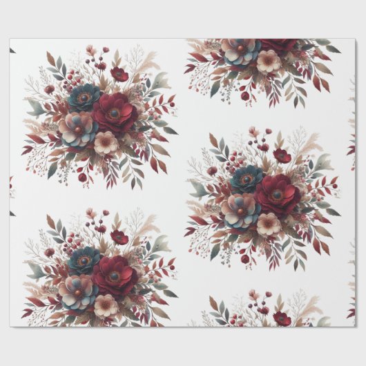 Elegantes Boho Burgundy Rustic Blue and Red Patter Geschenkpapier (Flach)