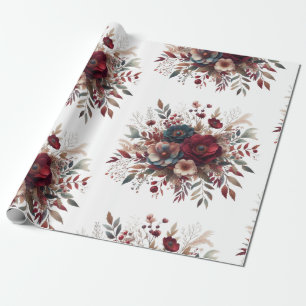 Elegantes Boho Burgundy Rustic Blue and Red Patter Geschenkpapier