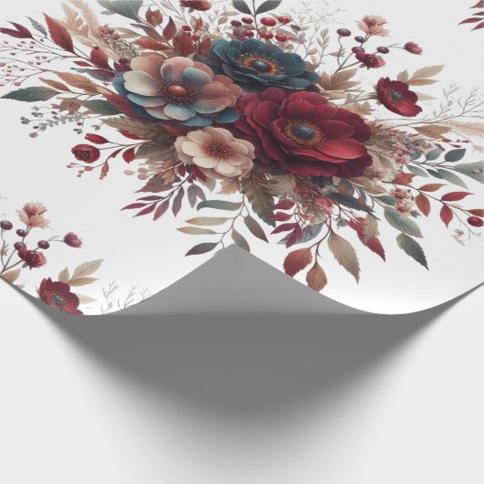 Elegantes Boho Burgundy Rustic Blue and Red Patter Geschenkpapier (Ecke)