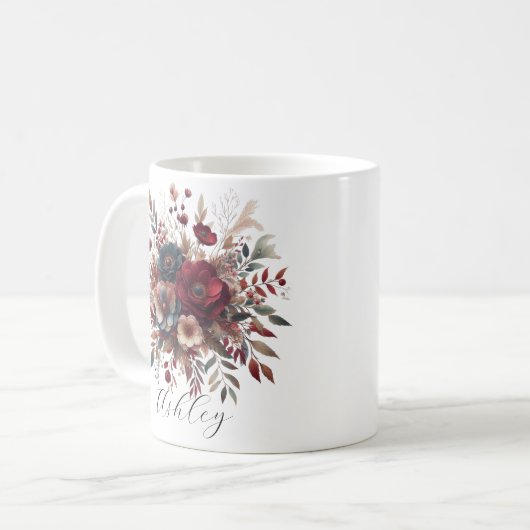 Elegantes Boho Burgundy Rustic Blue and Red Patter Kaffeetasse (Vorderseite Links)