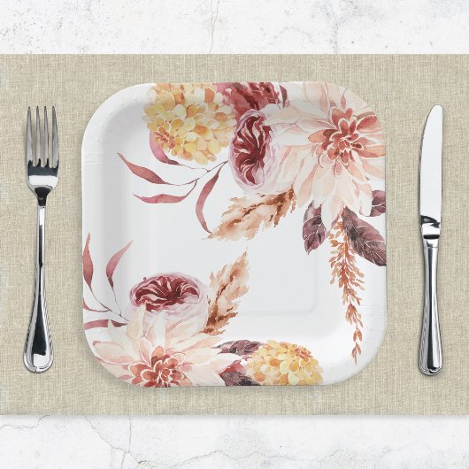 Elegantes Boho Chic Watercolor Brautparty Pappteller