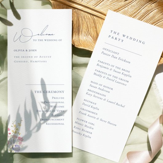 Elegantes Boho-Chic-Wildblumen-Hochzeitsprogramm