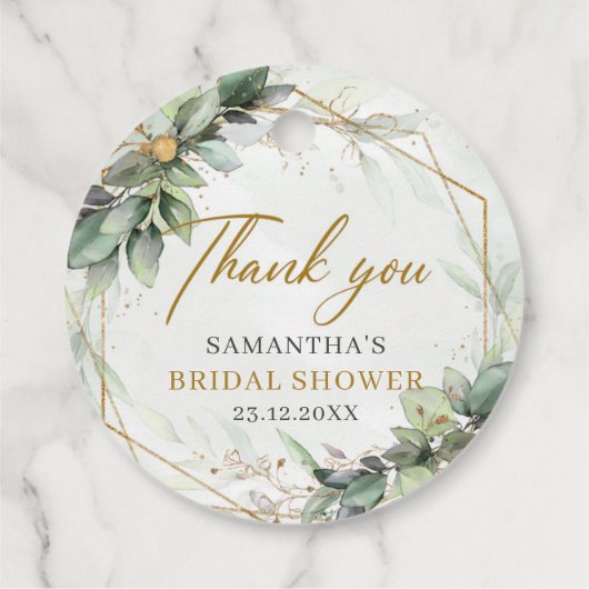 Elegantes boho eucalyptus grün Brautparty Geschenkanhänger (Rückseite)