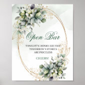 Elegantes Boho-Eukalyptus-Open-Bar-Hochzeitsschild Poster (Vorne)