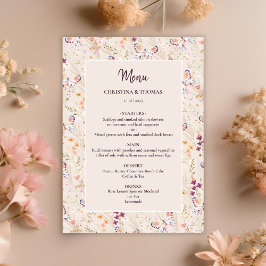 Elegantes Boho Fall Wildblume Wedding Menu Menükarte