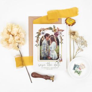 Elegantes Boho Floral Arch Foto Save the Date
