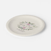 Elegantes Boho Floral Monogram Brautparty Pappteller (Schrägansicht)