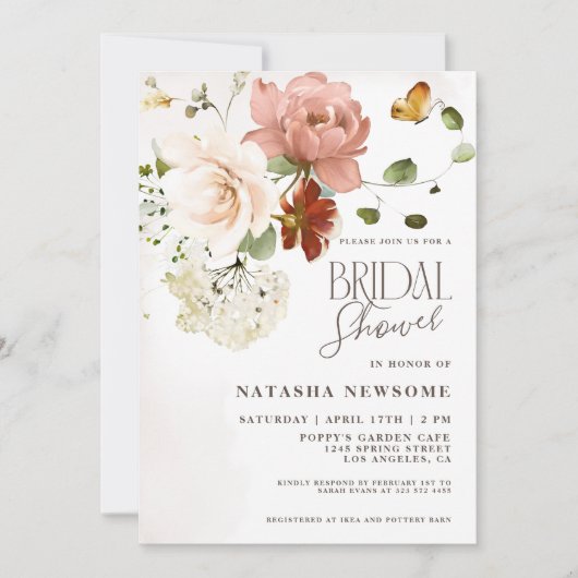 Elegantes Boho Flower Garden Brautparty Einladung (Vorderseite)