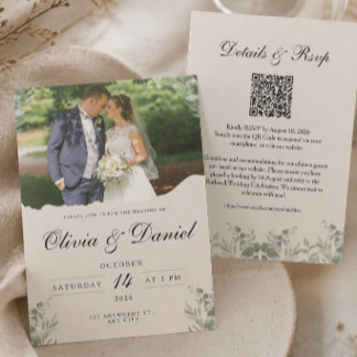 Elegantes Boho-Foto Alles in Einem mit QR-Hochzeit Einladung