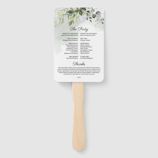 Elegantes boho grünes Blattwerk Eukalyptus-Abendes Fächer (Rückseite)