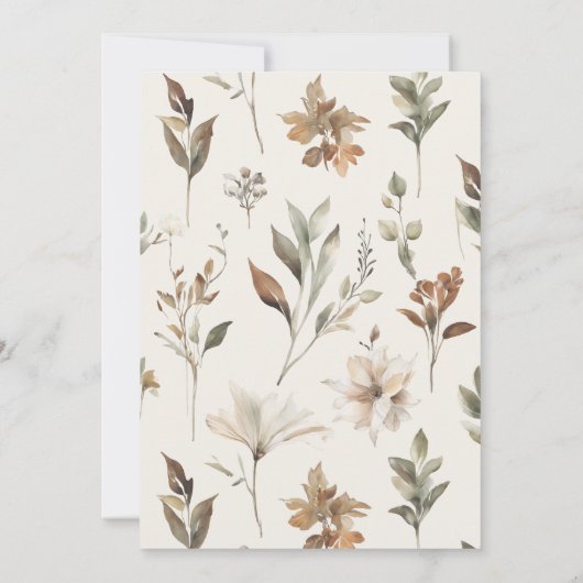 Elegantes BOHO Herbst Blumenmenü Einladung (Rückseite)