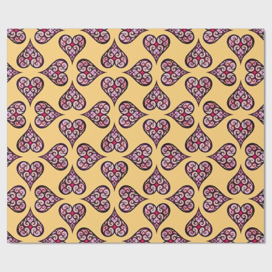 Elegantes Boho Herzmuster dekoratives Gelbes Kunst Geschenkpapier (Flach)