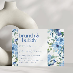 Elegantes Boho Light Blue Watercolor Brunch Bubbly Einladung
