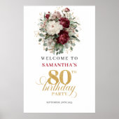 Elegantes Boho-Marsala-Willkommensschild zum 80. G Poster (Vorne)