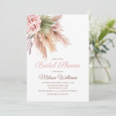 Elegantes Boho Pampas Grass Blush Pink Brautparty Einladung (Stehend Vorderseite)