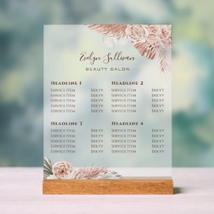Elegantes Boho Rose Preisliste Akryllisches Zeiche Acrylschild