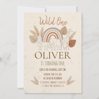 Elegantes Boho-Safari Wild One 1. Geburtstag Einladung