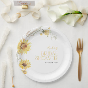 Elegantes Boho Sonnenblumen Botanisches Brautparty Pappteller
