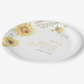 Elegantes Boho Sonnenblumen Botanisches Brautparty Pappteller (Schrägansicht)