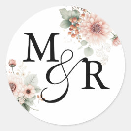 Elegantes Boho staubrosa Hochzeitsmonogramm Runder Aufkleber