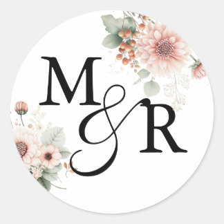 Elegantes Boho staubrosa Hochzeitsmonogramm Runder Aufkleber
